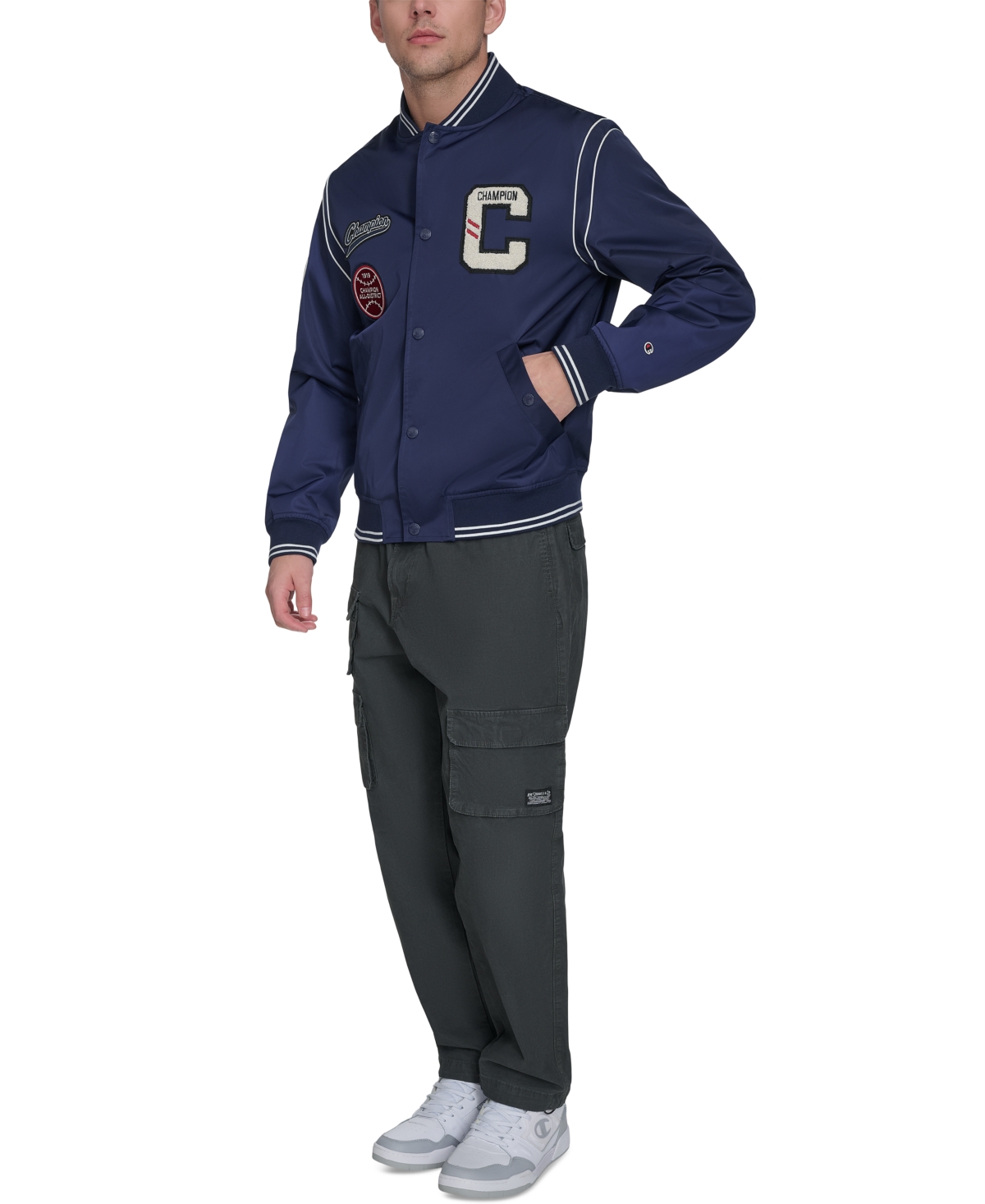Champion Men's Varsity Patch Bomber Jacket In Blue