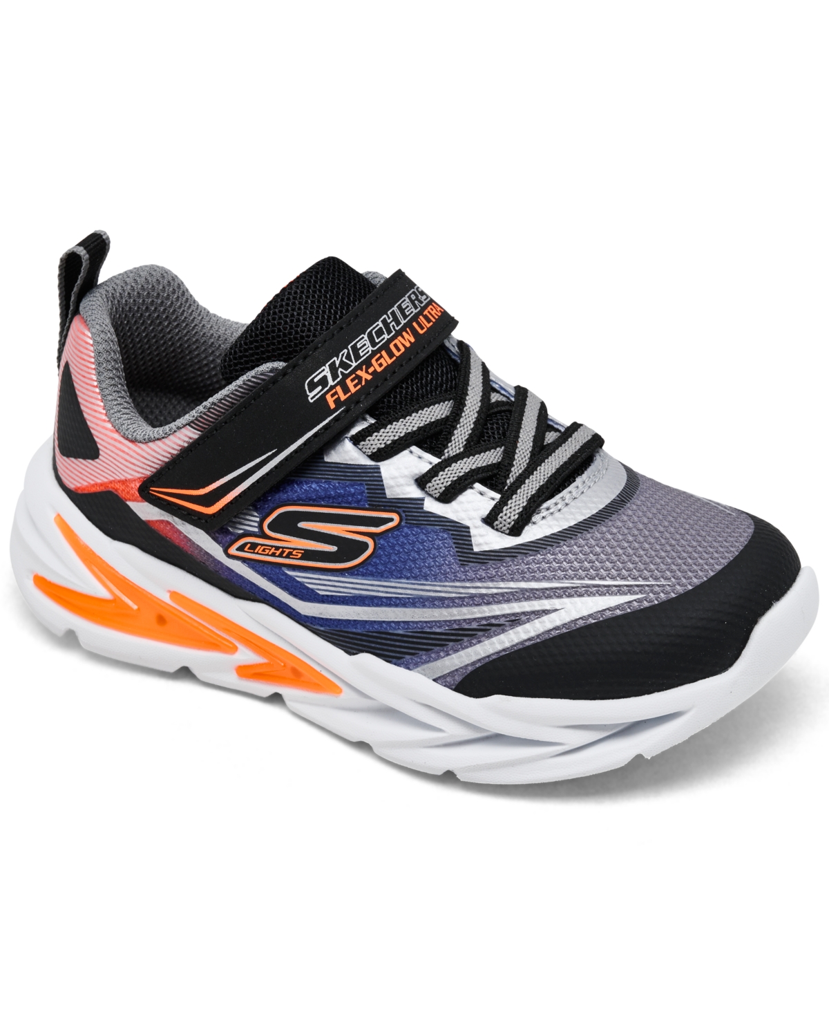 Skechers Toddler Kids S Lights: Flex-glow Ultra Fastening Strap Light-up Casual Sneakers From Finish Line In Black,silver