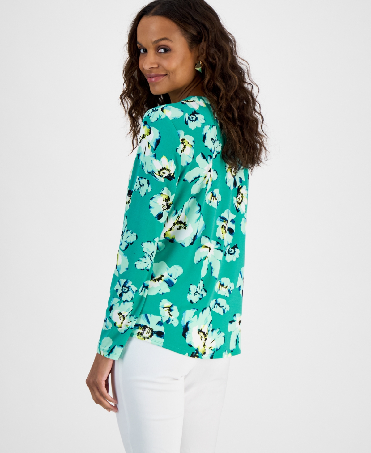 Inc International Concepts Petite Floral Button-placket Top, Exclusively At Macy's