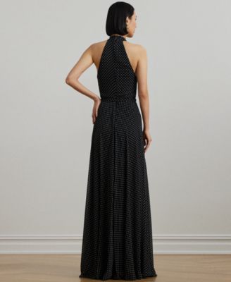 【Polo Ralph Lauren】Polka Dot Maxi Halter Dress Lauren Ralph Lauren Women's Polka-Dot Belted Georgette