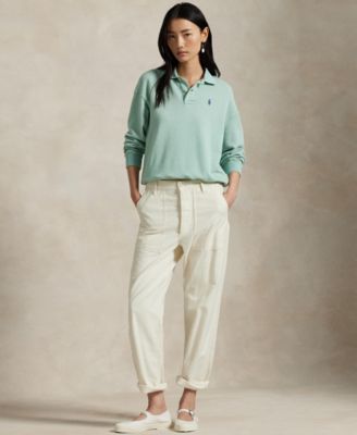 Women's Lightweight Fleece Long-Sleeve Polo Sweatshirt