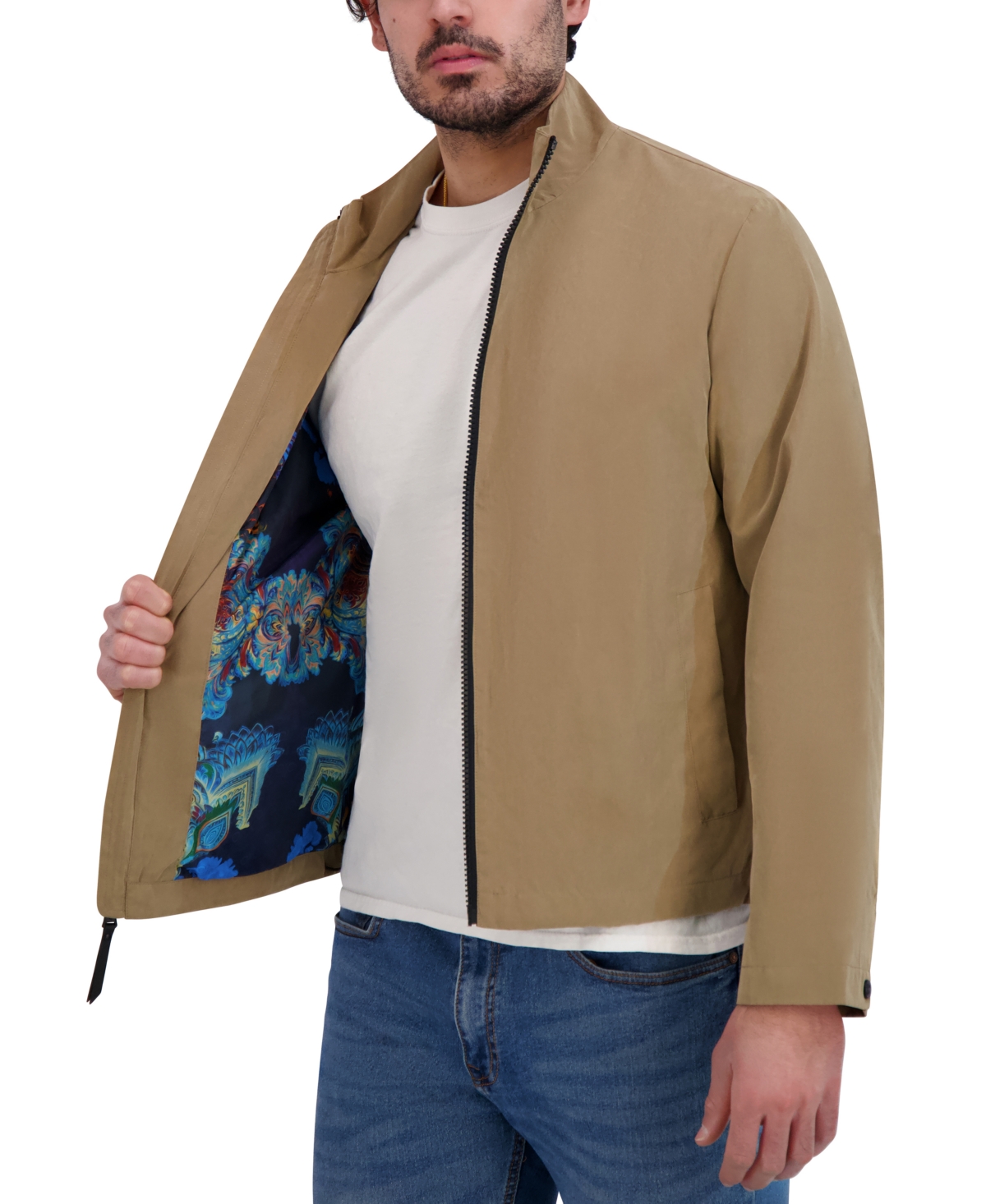 Robert Graham Men's Lightweight Peached Stand Collar Jacket In Tan