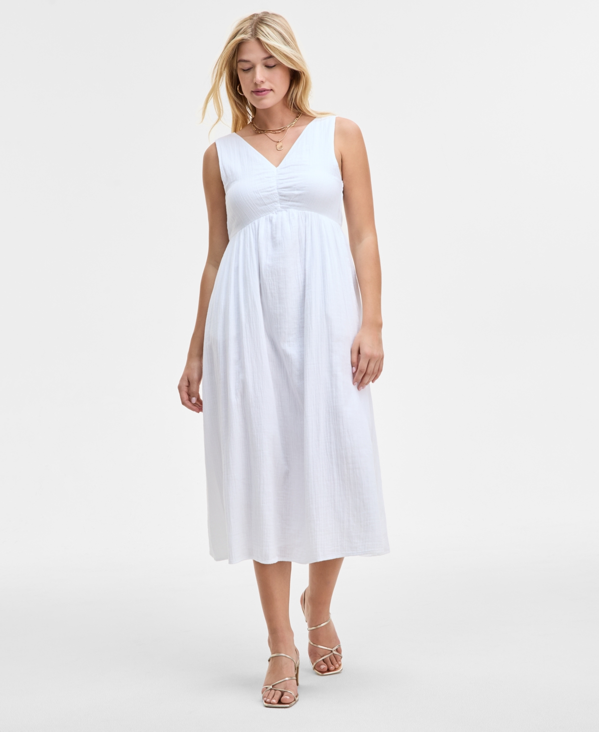 On 34th Women's Gauze Double V-neck Empire Midi Dress, Exclusively At Macy's In Bright White