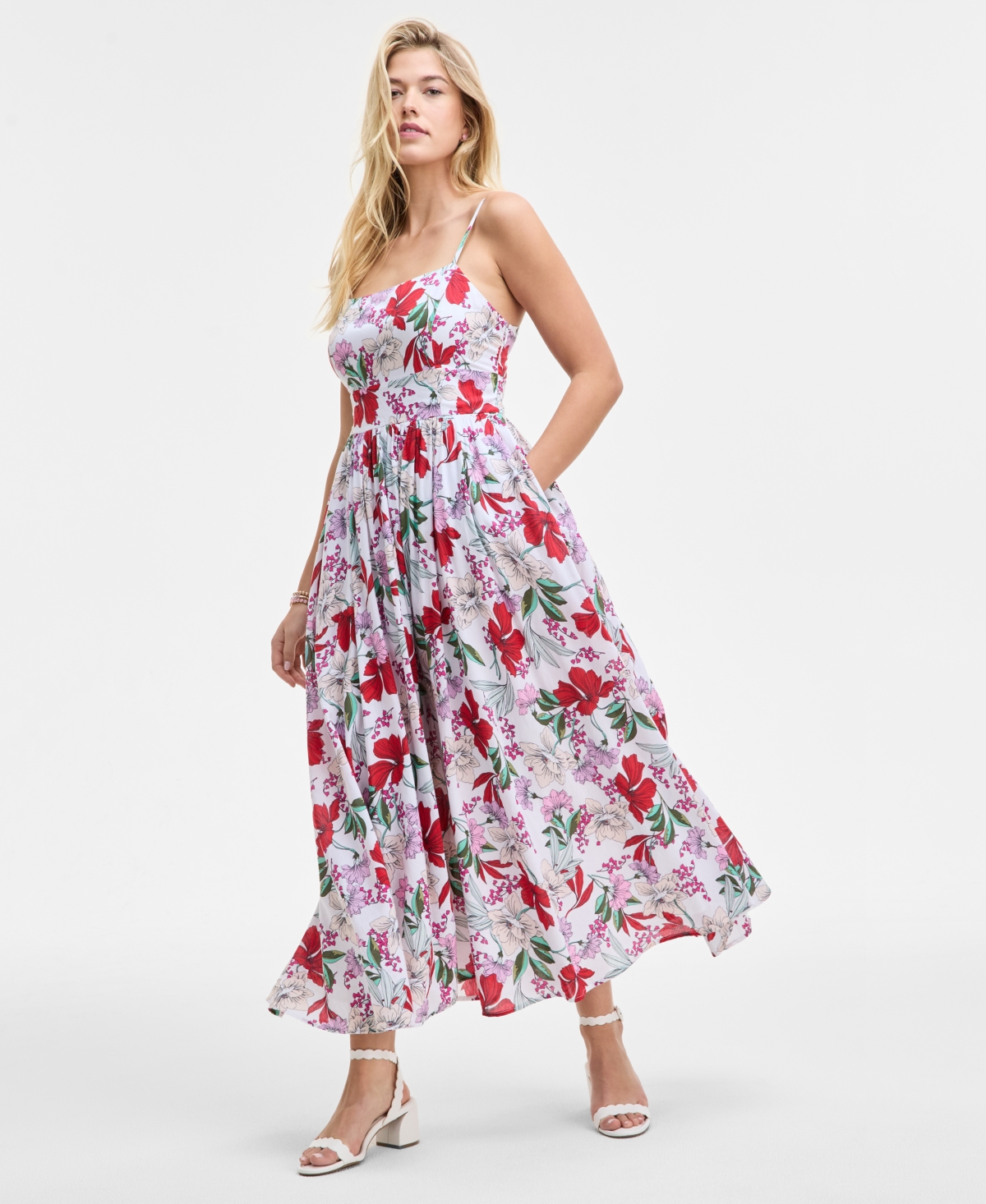On 34th Women's Square-neck Maxi Dress, Exclusively At Macy's In Bright White Combo
