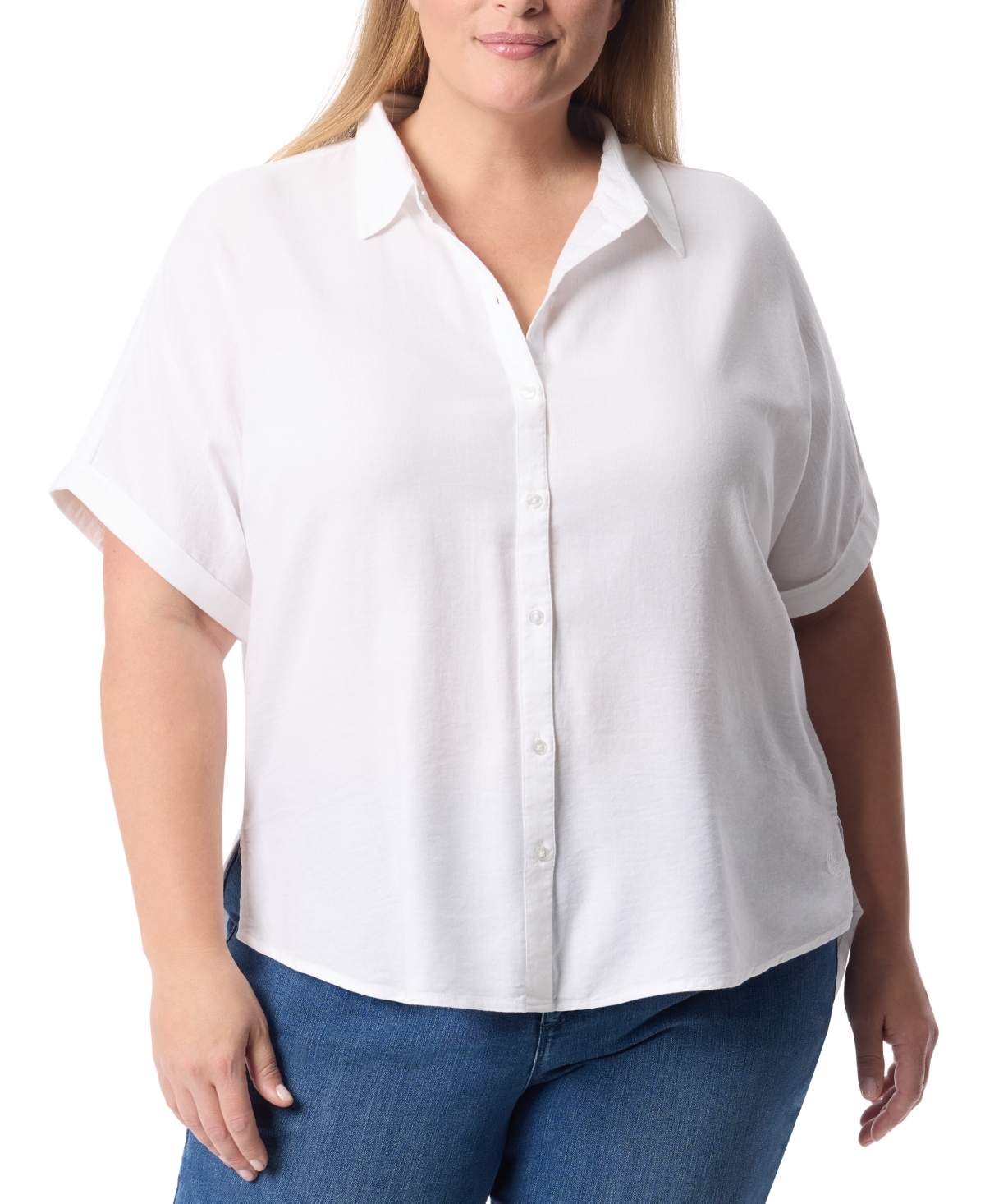 Plus Size Cuffed-Sleeve Button-Front Shirt, Exclusively at Macy's - Vintage White