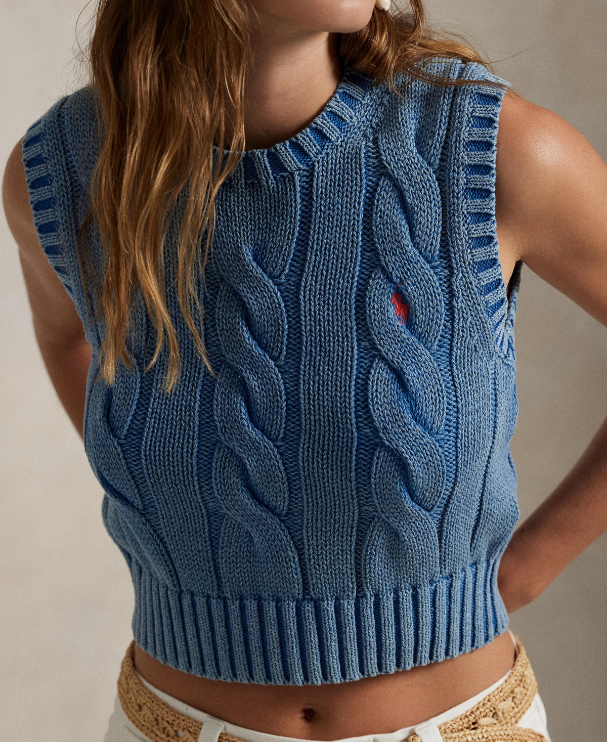 Polo Ralph Lauren Cable-knit Cotton Cropped Sweater Vest In Midnight Royal