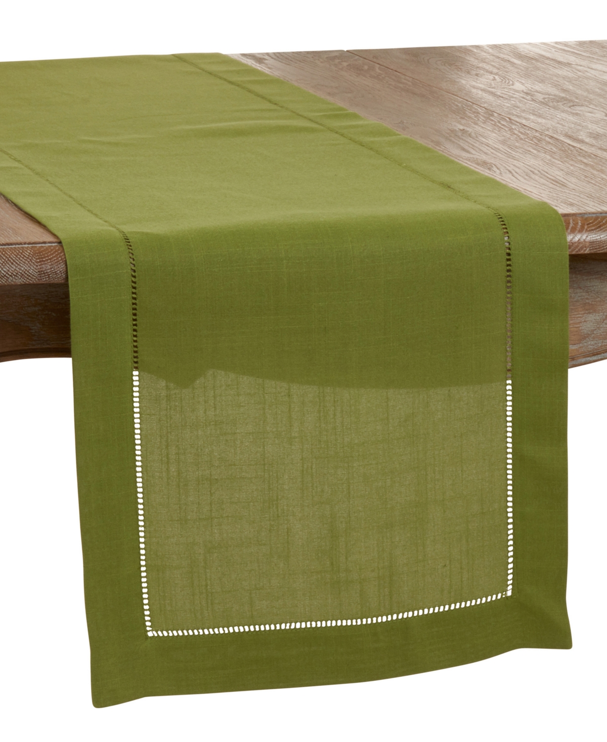 Saro Lifestyle Hemstitched Border Table Runner, 16" X 54" In Kiwi