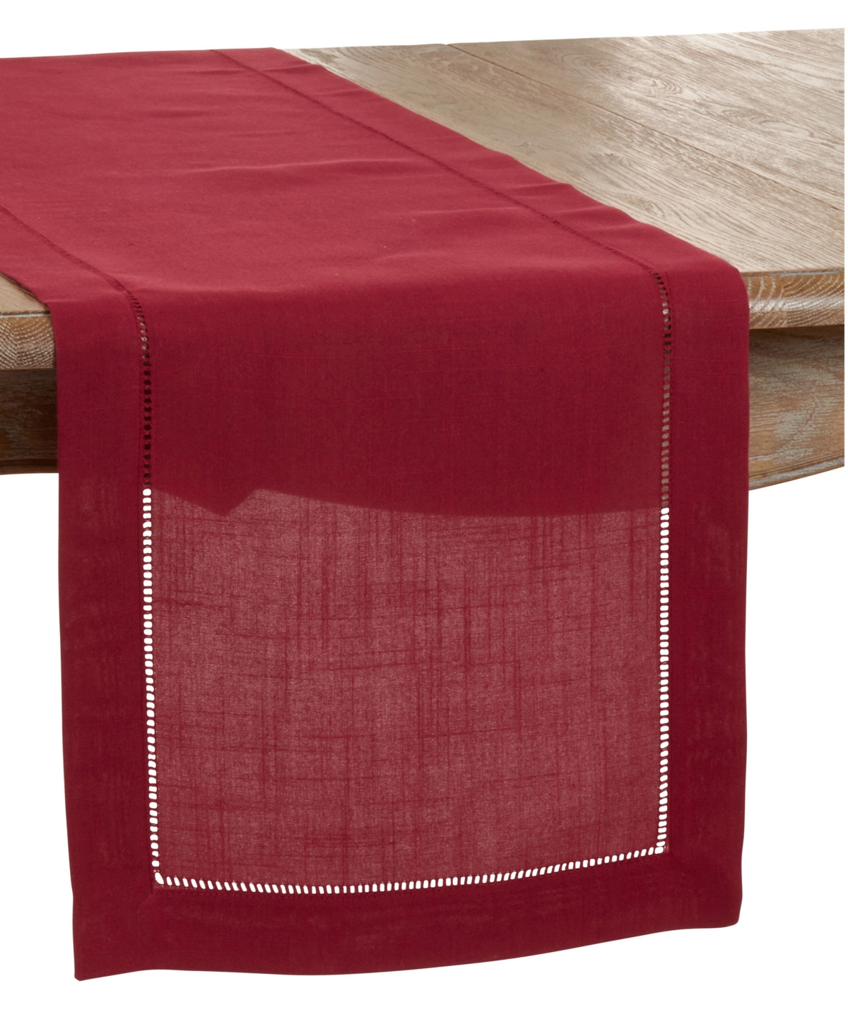 Saro Lifestyle Hemstitched Border Table Runner, 16" X 54" In Burgundy