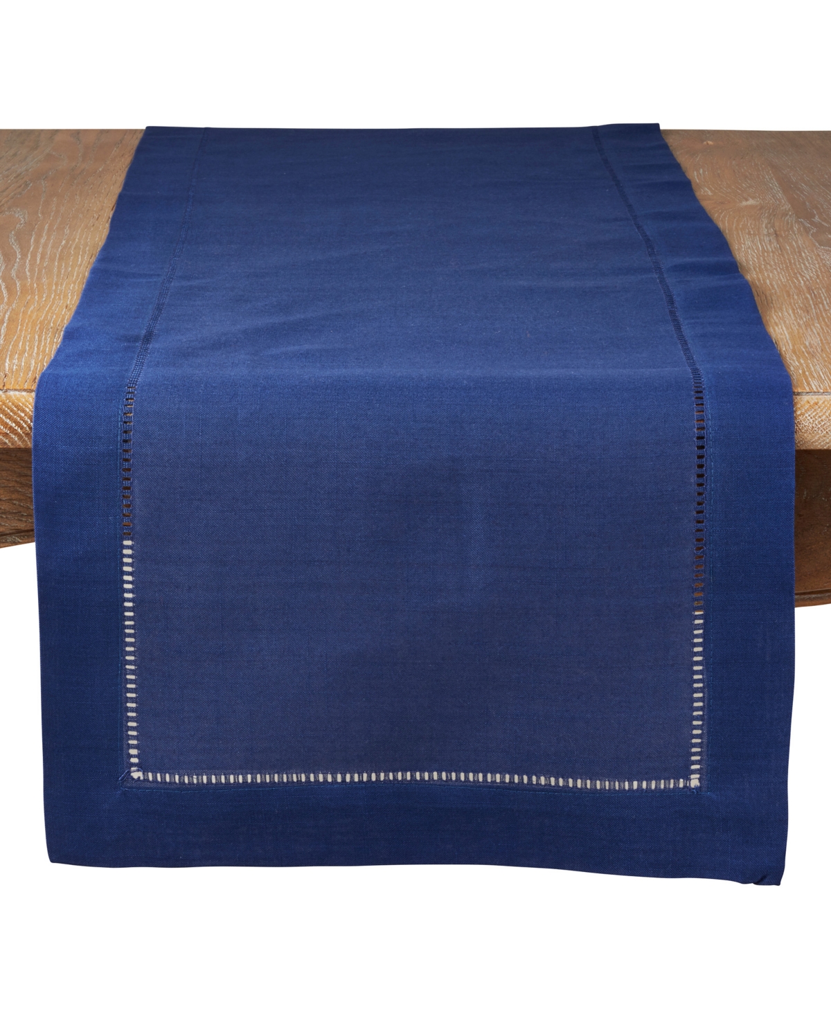 Saro Lifestyle Hemstitched Border Table Runner, 16" X 54" In Navy Blue