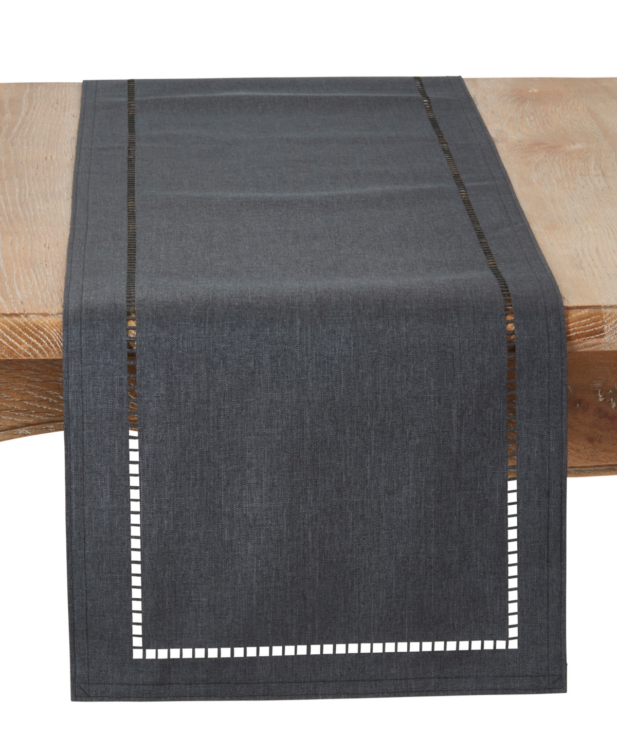 Shop Saro Lifestyle Laser-cut Hemstitch Table Runner, 14" X 90" In Black