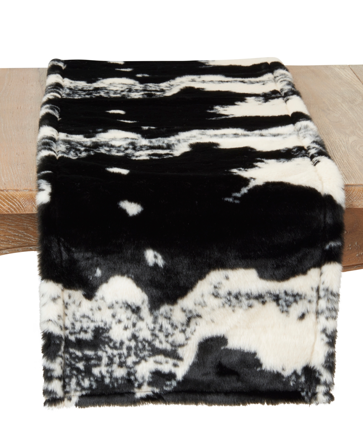 Saro Lifestyle Cow Hide Design Faux Fur Table Runner, 16" X 108" In Black