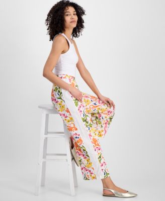 Petite Side-Panel Printed Pull-On Pants