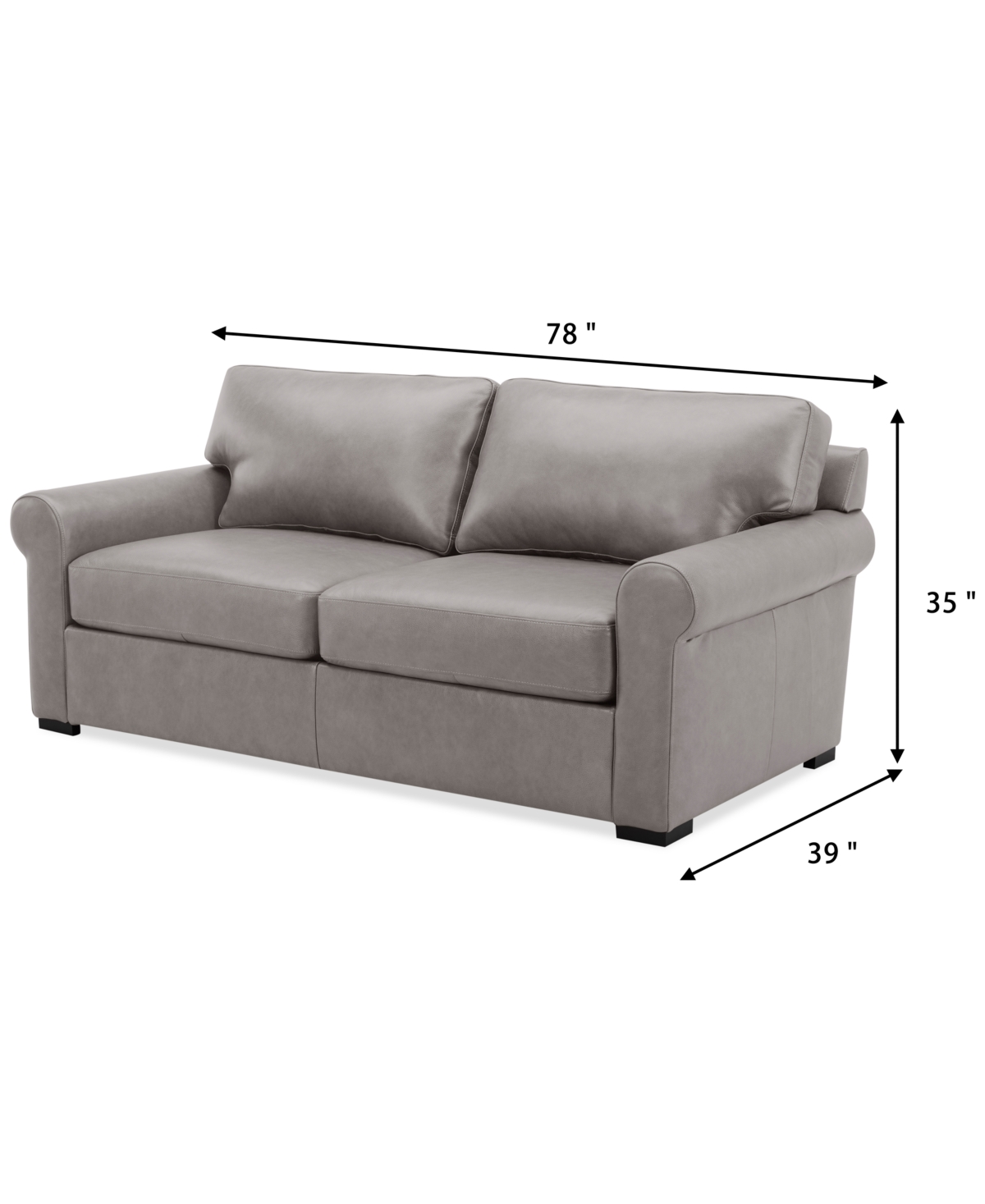Macy's Radley 74" Leather Roll Arm Apartment Sofa, Exclusively At  In Ash