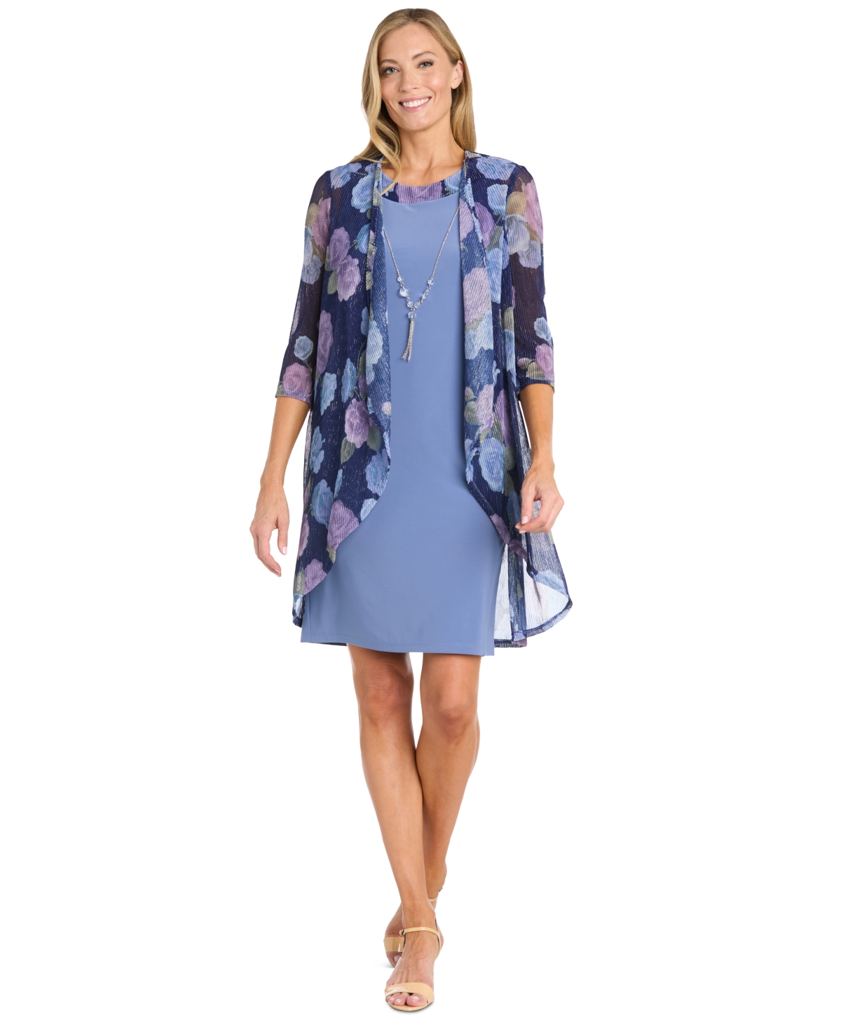 Women's Textured Metallic Jacket & Necklace Dress - Cadet/peri