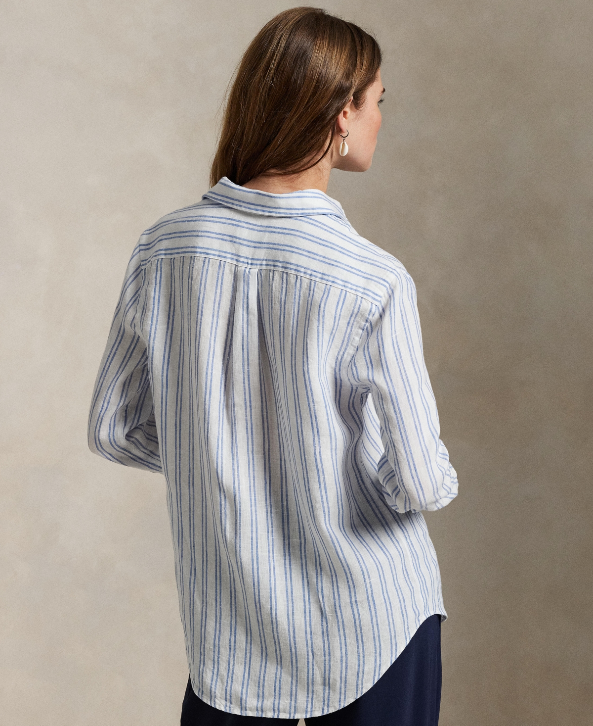 Polo Ralph Lauren Women's Classic-fit Striped 100% Linen Shirt In White,pond Blue