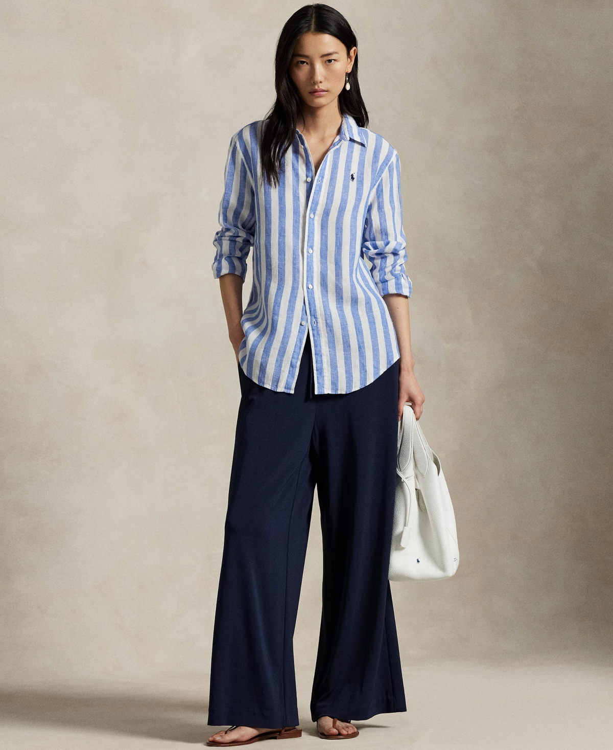 Polo Ralph Lauren Classic Fit Stripe Linen Button-up Shirt In Blue,white
