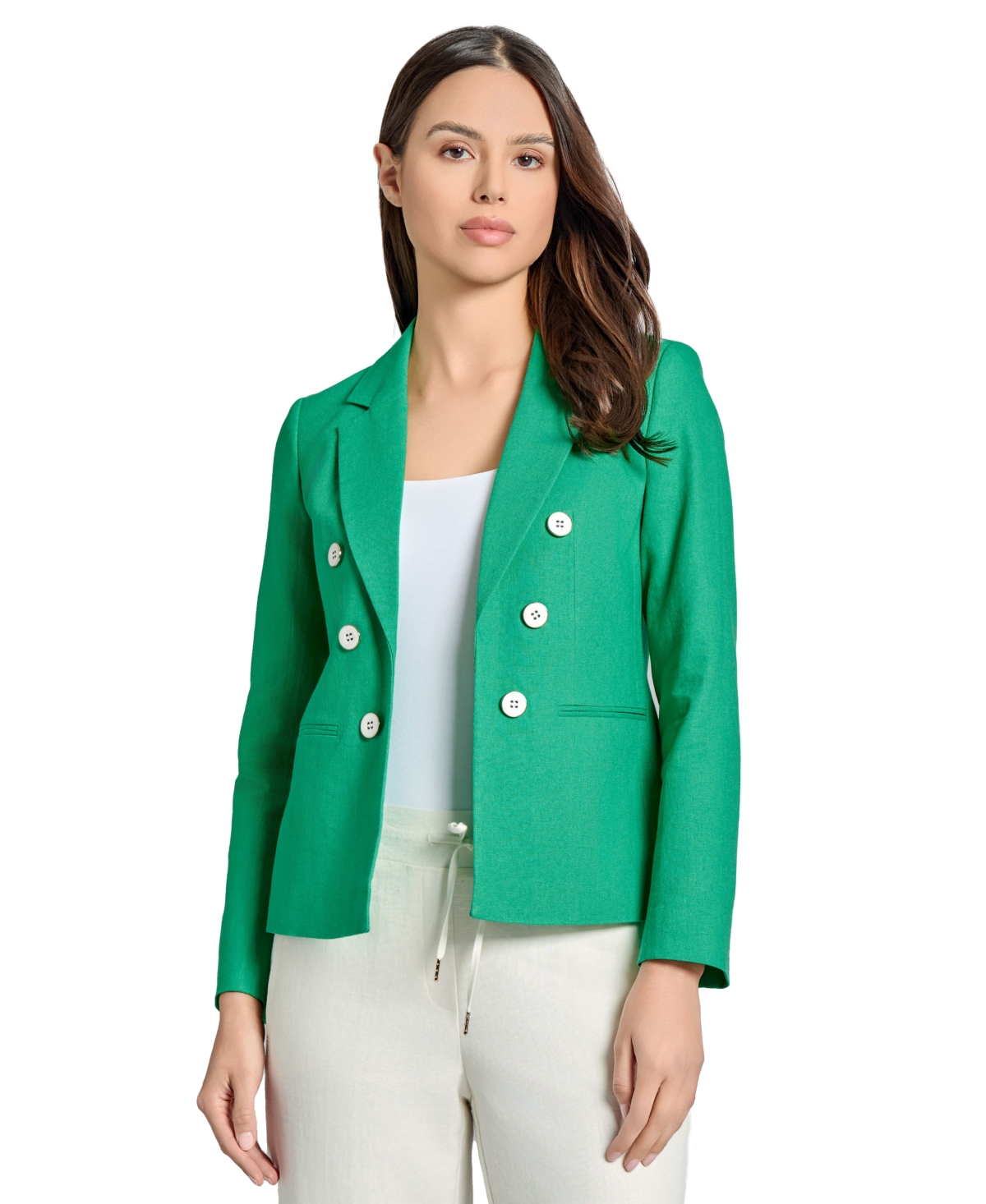 JONES NEW YORK WOMEN'S LINEN-BLEND FAUX DOUBLE-BREASTED JACKET 