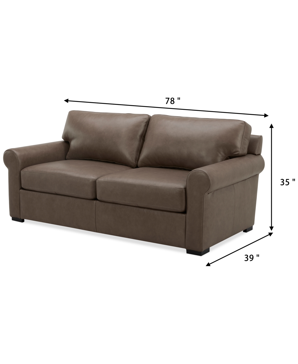 Macy's Radley 74" Leather Roll Arm Apartment Sofa, Exclusively At  In Taupe
