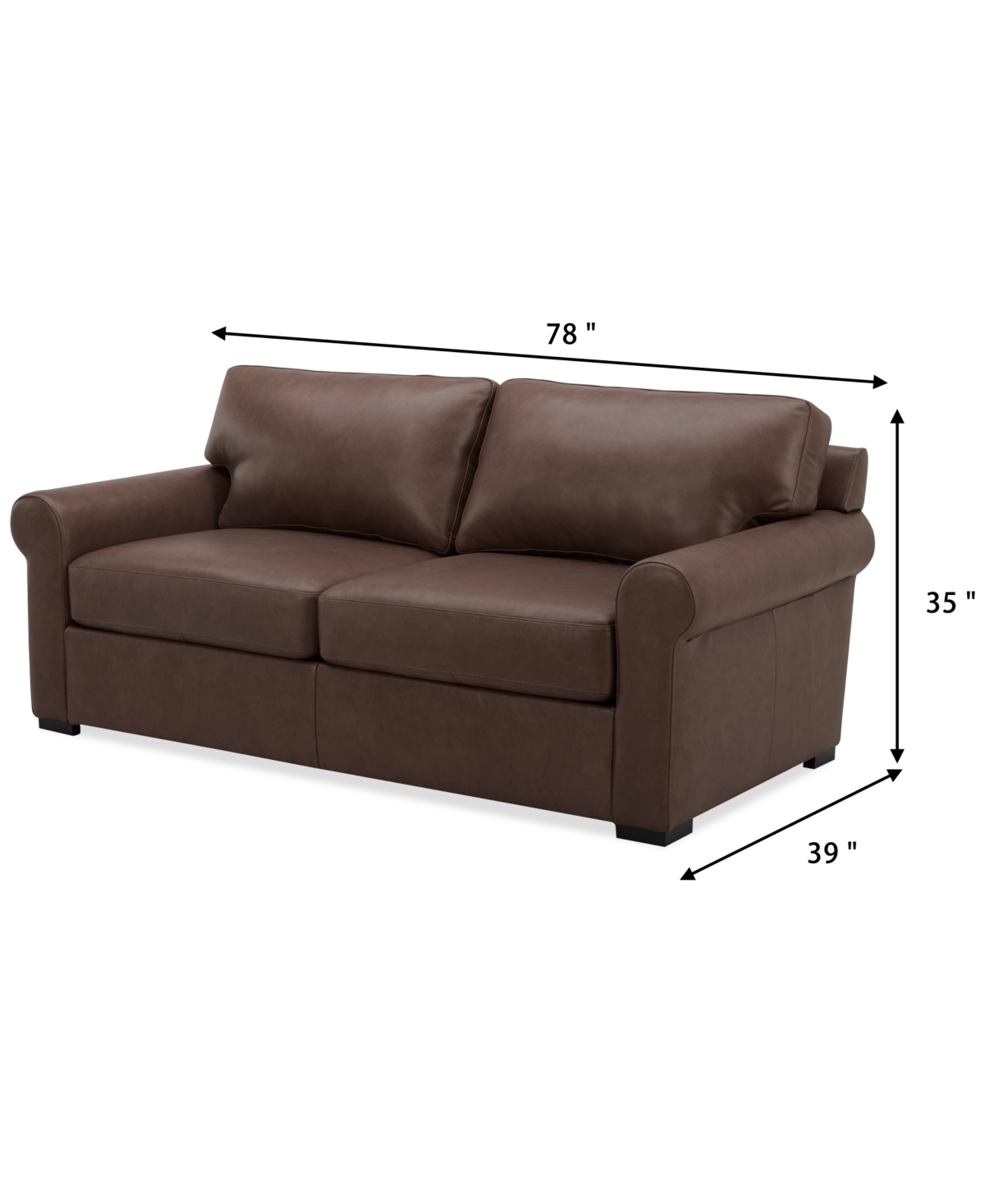 Macy's Radley 74" Leather Roll Arm Apartment Sofa, Exclusively At  In Chocolate