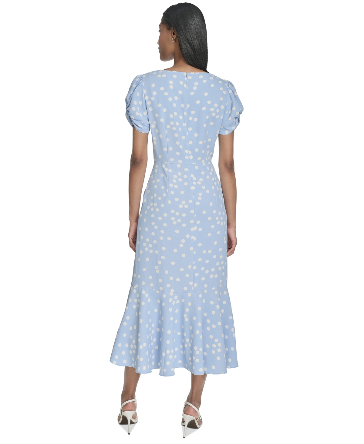 HALSTON WOMEN'S DOT-PRINT RUCHED-FRONT MIDI DRESS 