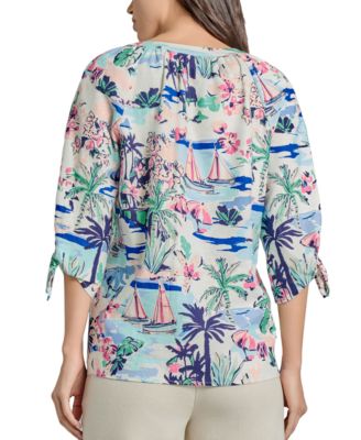 Women's Printed Linen-Blend Blouse