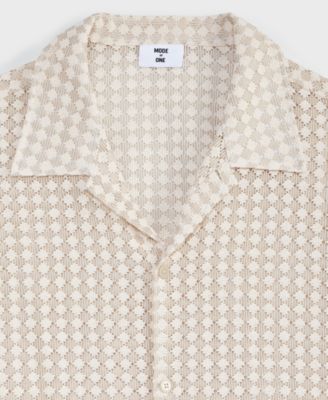 Men's Relaxed-Fit Textured-Knit Bubble Lace Button-Down Camp Shirt, Exclusively at Macy's 