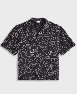 Men's Relaxed-Fit Embroidered Button-Down Poplin Camp Shirt, Exclusively at Macy's