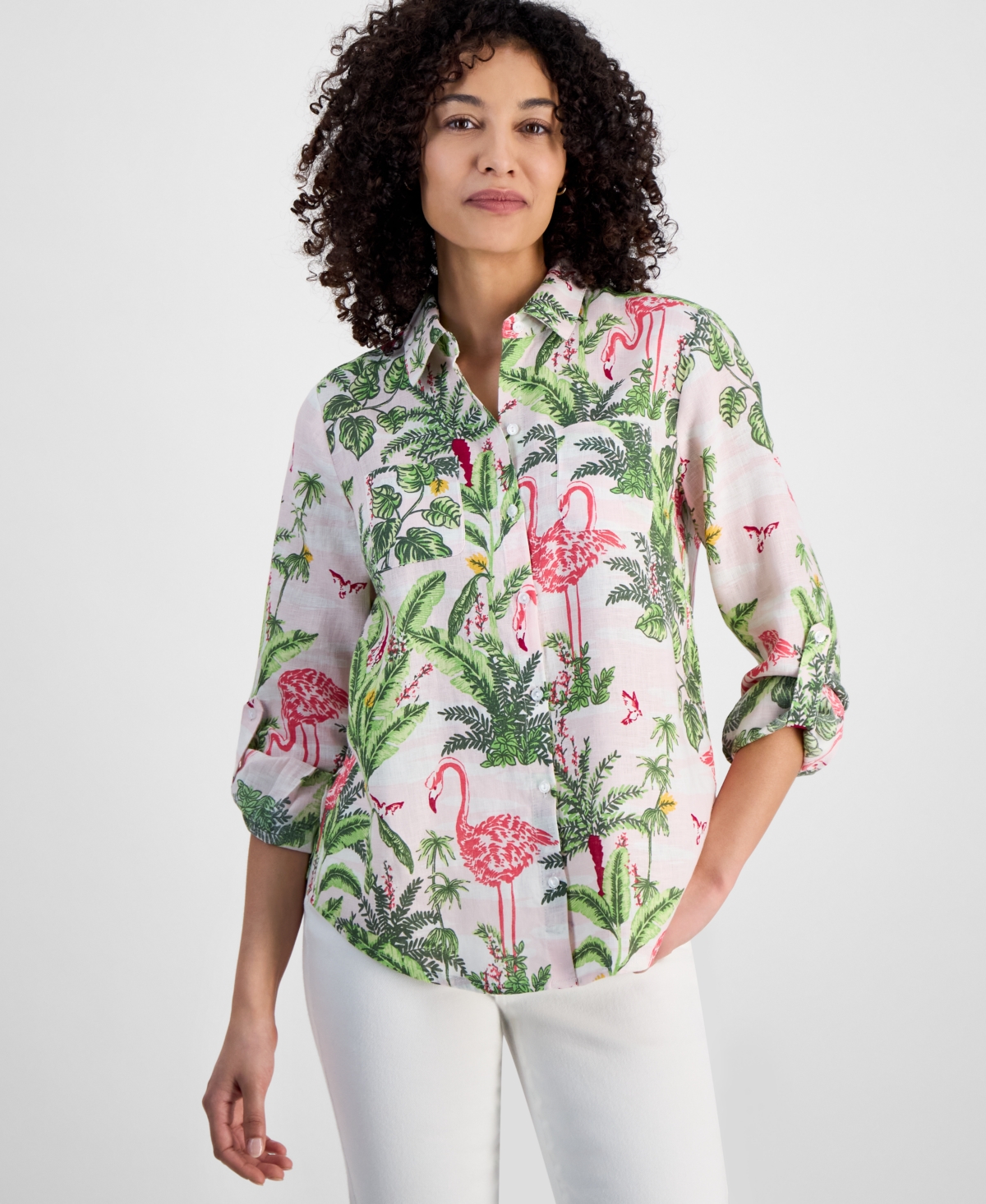 CHARTER CLUB PETITE 100% LINEN PALM BEACH LINEN SHIRT, EXCLUSIVELY AT MACY'S 