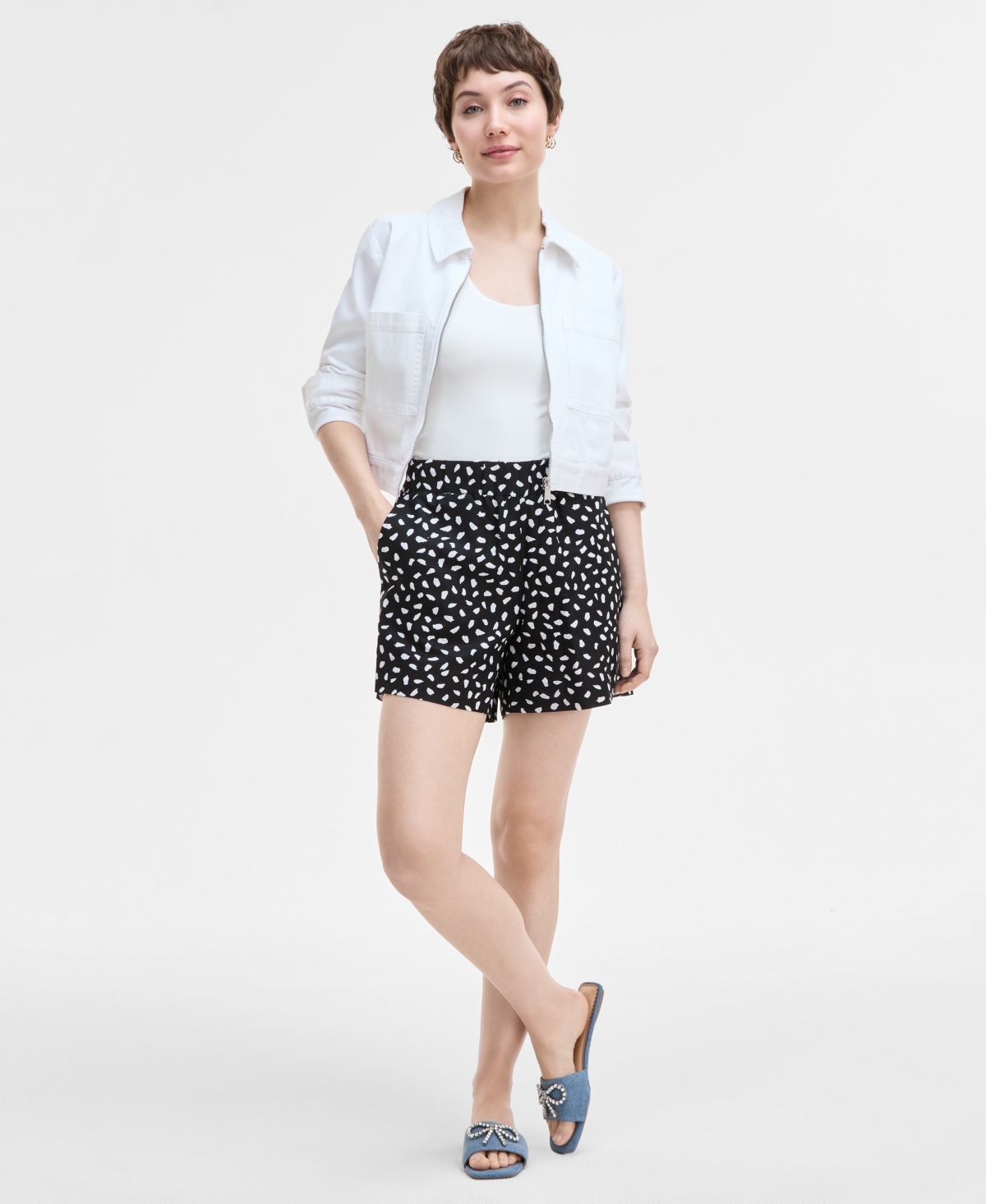 Women's Paint Dot Linen-Blend Pull-On Shorts, Exclusively at Macy's - Deep Black