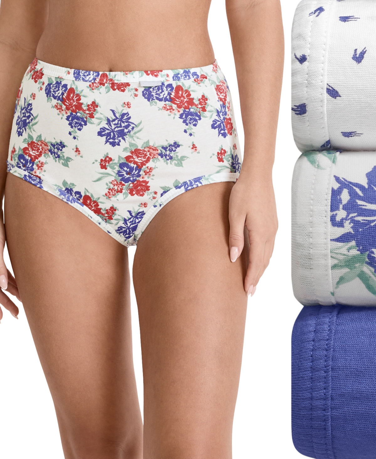 Jockey Elance French Cut 3 Pack Underwear 1485 1487, Extended Sizes In Future Dusk,brush Dot Grape-print,floral