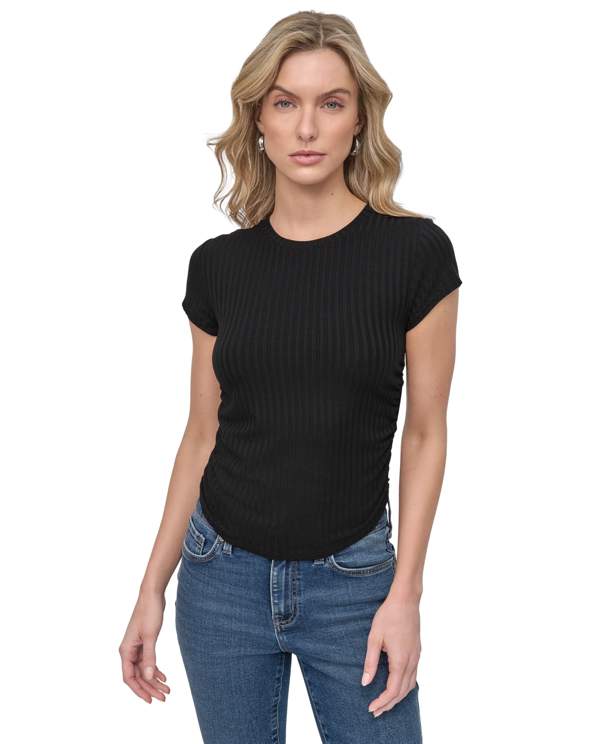 DKNY JEANS WOMEN'S RIBBED CAP-SLEEVE T-SHIRT 