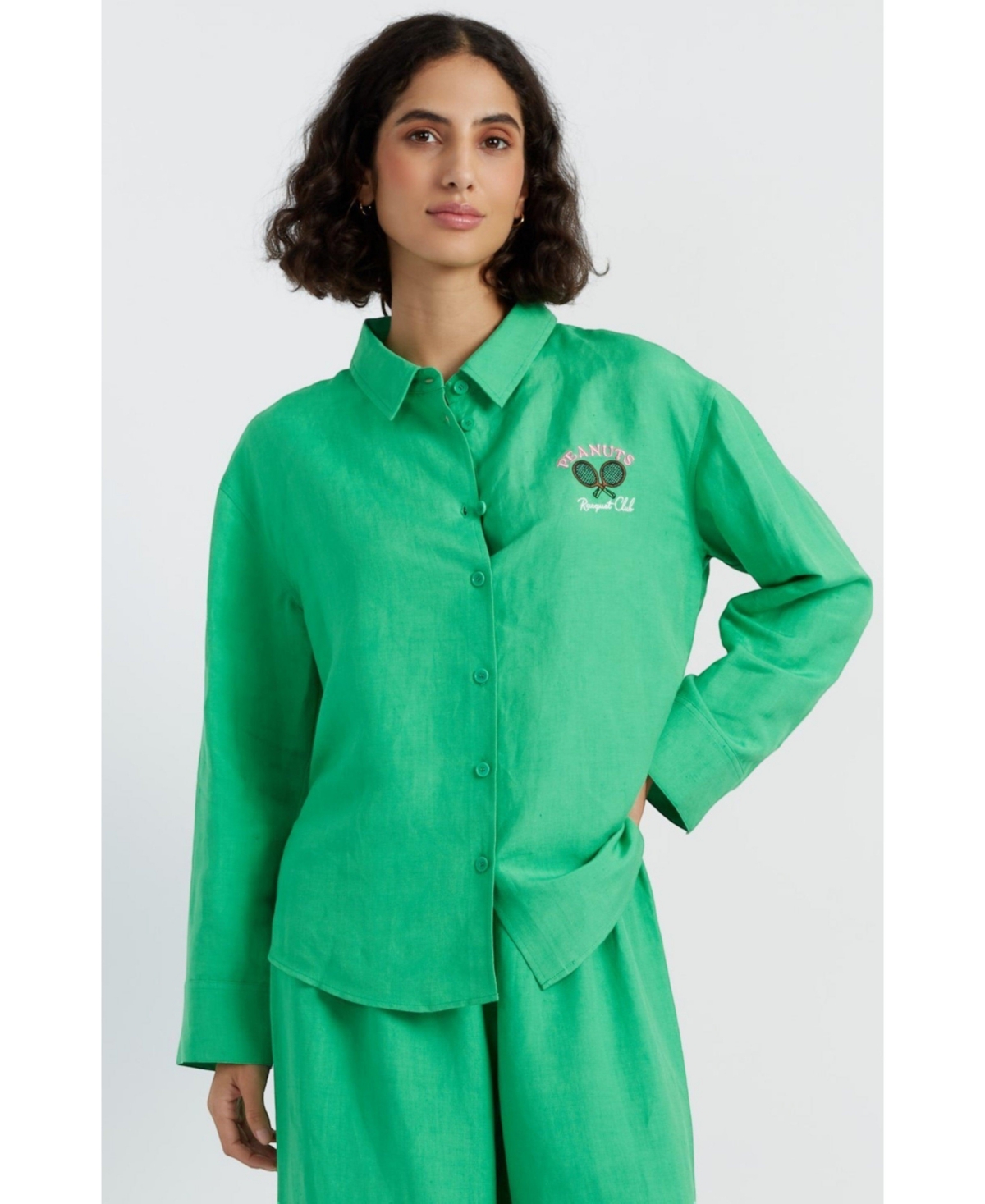 Women's Linen-Cotton Peanuts Racquet Club Shirt - Green