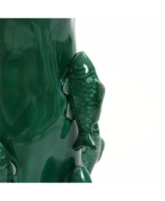 Marine Green Ceramic Fish 12.2-Inch Tall Vase