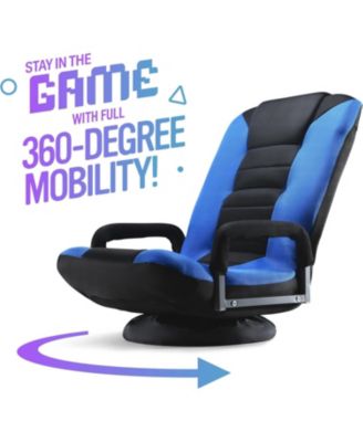 Swivel Gaming Floor Chair - Enjoy 6 Different Positions, Adjustable Lumbar Support, Removable Polyester Cover & Arm Rests, Folds to Store, Stylish Blue with Black Center Stripe