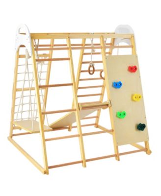 8-in-1 Wooden Jungle Gym Playset with Slide and Monkey Bars For Outdoor Play