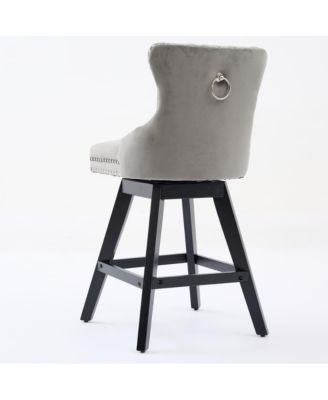 2-Piece Counter Stool Set, Velvet Upholstery with Tufted Back, Nailhead Trim and Wooden Legs, Swivel Bar Stools
