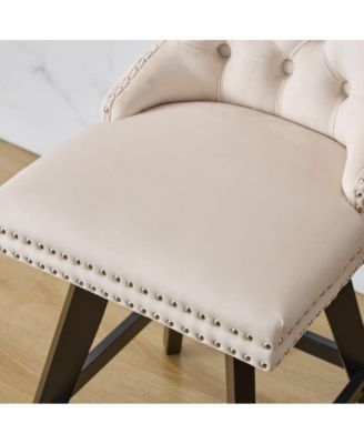 2-Piece Counter Stool Set, Velvet Upholstery with Tufted Back, Nailhead Trim and Wooden Legs, Swivel Bar Stools