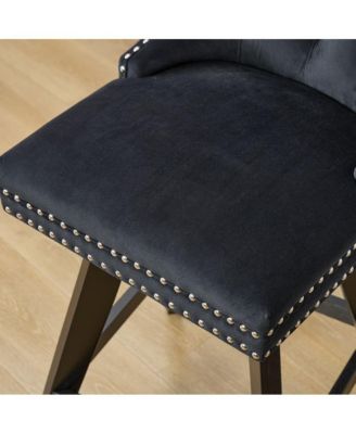 2-Piece Counter Stool Set, Velvet Upholstery with Tufted Back, Nailhead Trim and Wooden Legs, Swivel Bar Stools
