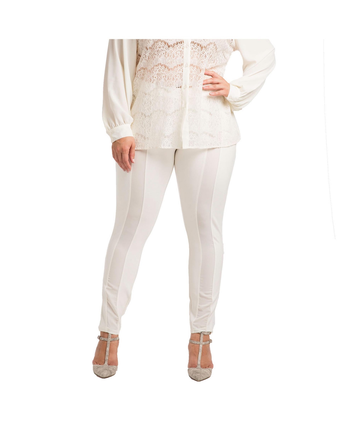 Plus Size Women's Stretch Sheer Panel Ponte Legging - Ivory