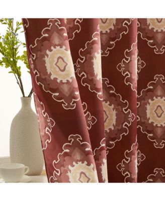 Liam Ogee Ikatt Damask Patterned Window Grommet Curtains Bedroom - Light Blocking Darkening Window Panels, Set of 2 (Spice Red, 52 W x 84 L)
