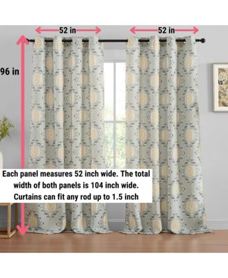 Liam Ogee Ikatt Damask Patterned Window Grommet Curtains Bedroom - Light Blocking Darkening Window Panels, Set of 2 (Grey, 52 W x 96 L)