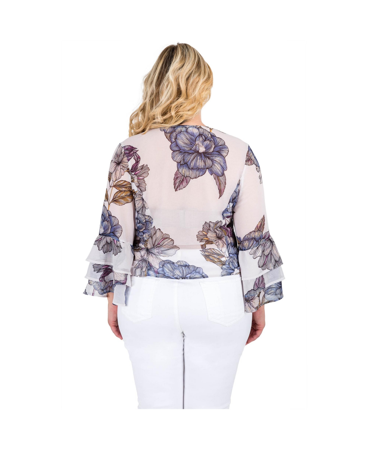 Plus Size Women's Floral Print Chiffon Flare Sleeve Blouse