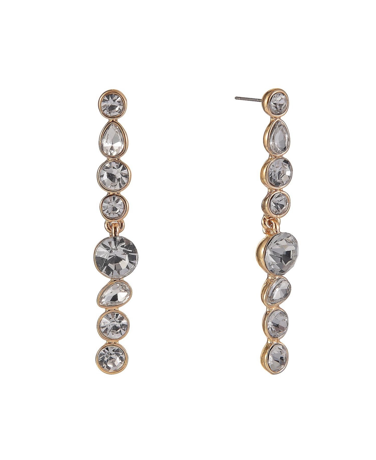 Gold Tone and Bezel Crystal Stone Linear Earrings - Gold