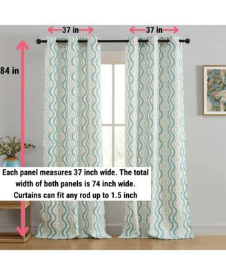Tanner Ogee Ikatt Damask Patterned Window Grommet Curtains Bedroom - Light Blocking Darkening Window Panels, Set of 2 (Teal Blue, 37 W x 84 L)
