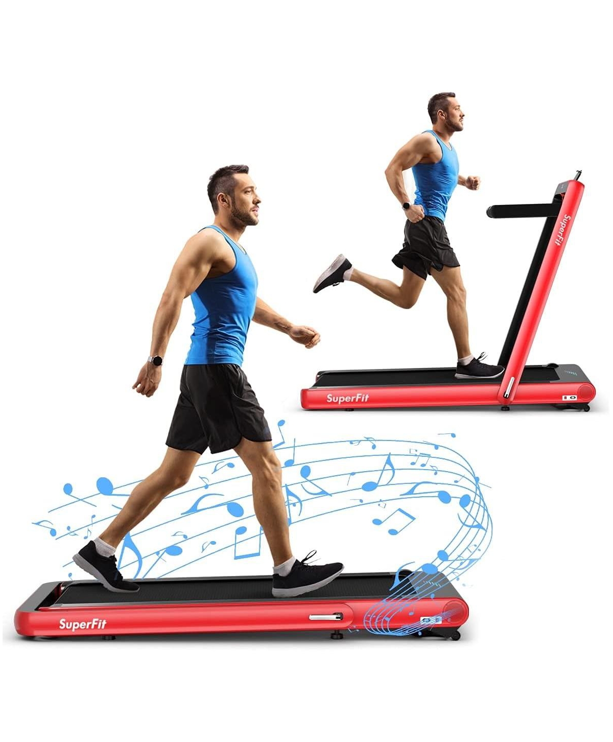 4.75HP 2 In 1 Folding Walking Pad Treadmill with Remote App Control - Red