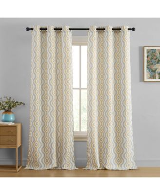 Tanner Ogee Ikatt Damask Patterned Window Grommet Curtains Bedroom - Light Blocking Darkening Window Panels, Set of 2 (Grey/Gold, 37 W x 84 L)
