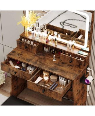 Vanity Desk, Bedroom Makeup Table with 4 Drawers,Storage Stool