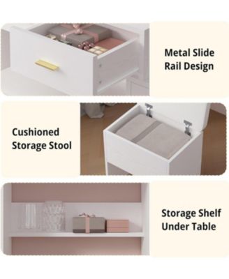 Makeup Table Vanity Desk Set with Lighted Mirror, Charging Station