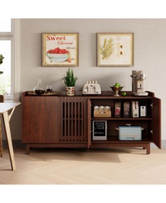 Storage Cabinet, 63" Large Buffet Cabinet with Shelves and Grille Doors