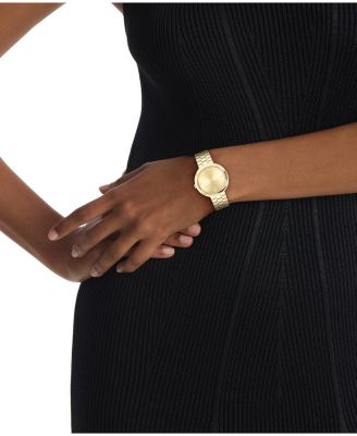 Women's Twisted Bezel Gold Tone Stainless Steel Bracelet Watch, 34mm